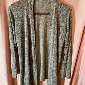 Gray, tan cardigan